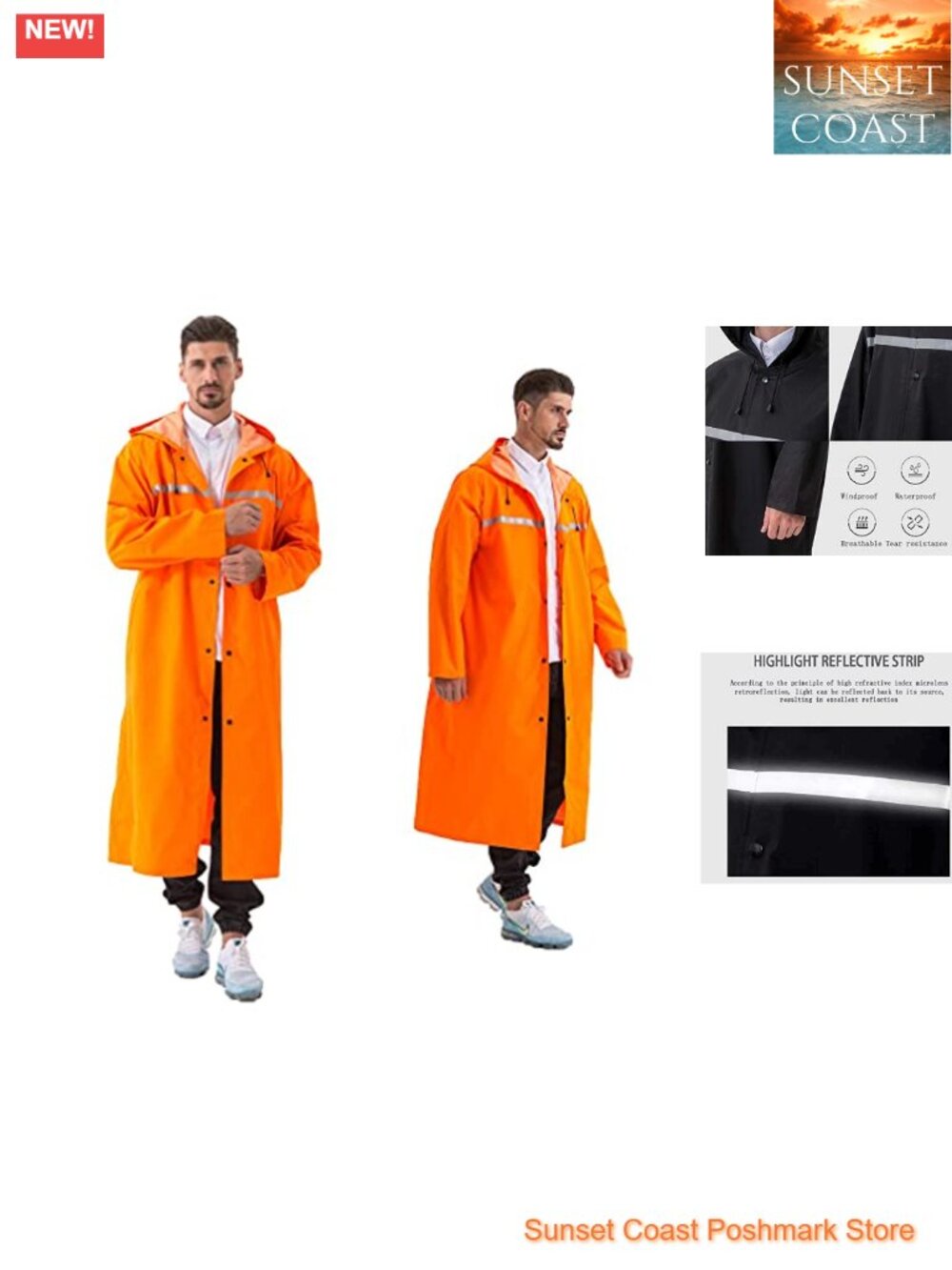 Waterproof Long Raincoat with Hood Lightweight Poncho for Women Men